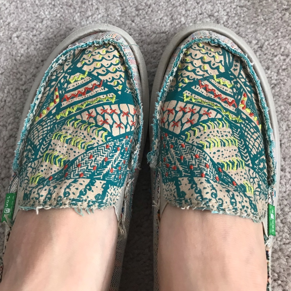 Sanuk Women’s Scribble Sidewalk Surfer Teal Multi